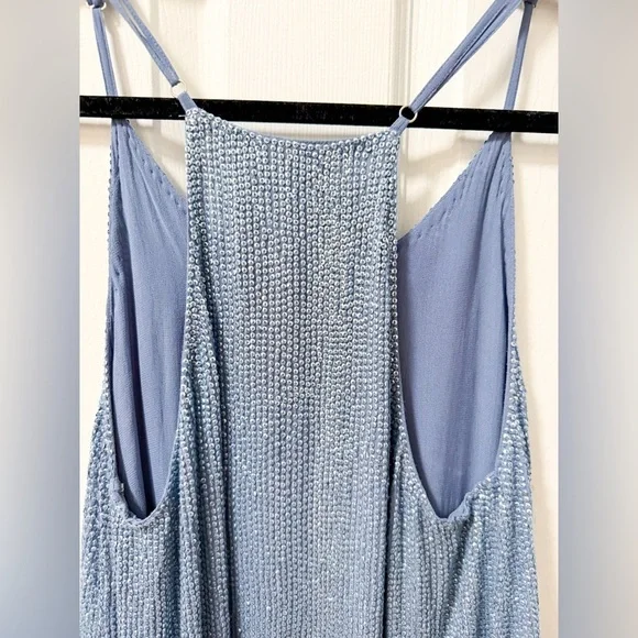 Revolve MLV sequin embellished light baby blue mini dress swing shift party club - Picture 10 of 14